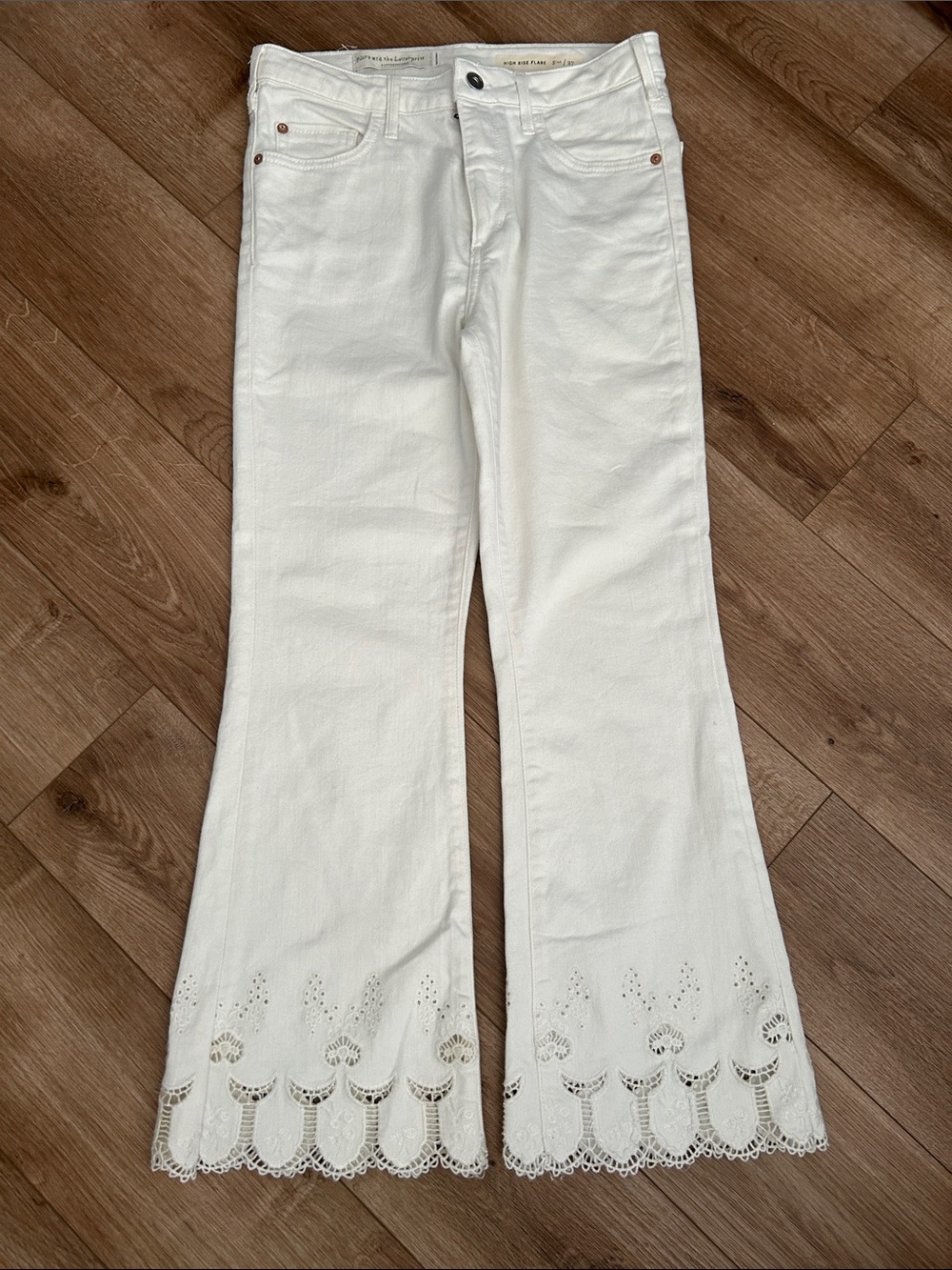 Anthropologie Pilcro the Letterpress White Lace-Trim Flare Jeans
